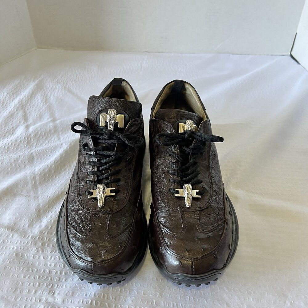 Men's Mauri Shoes Sneakers Genuine Ostrich Leather Sz 39 Made In Italy